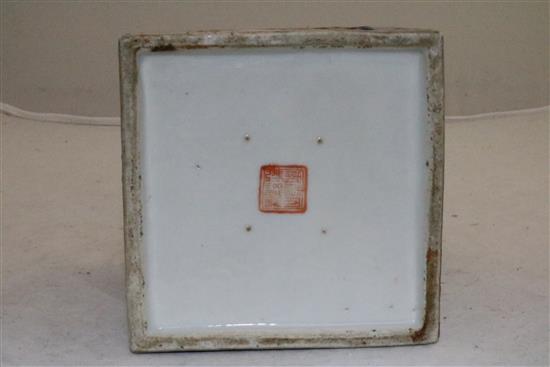 A Chinese famille rose square brushpot, Guangxu seal mark and of the period (1875-1908), 14cm